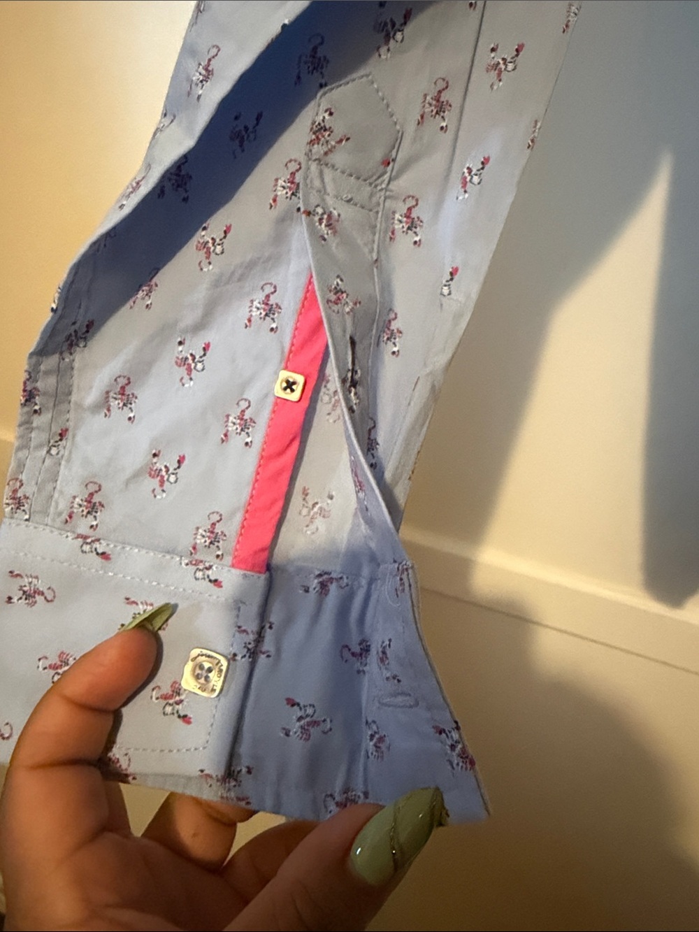 Men's Light Blue Printed Button-Down Shirt - Picture 5 of 10
